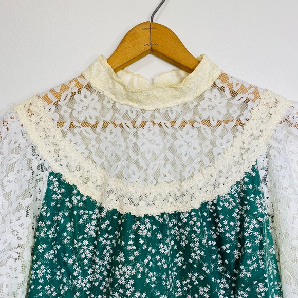 Vintage Princess Kaiulani Hawaii Maxi Green/White Lace Floral Dress Size 14 - Picture 3 of 10